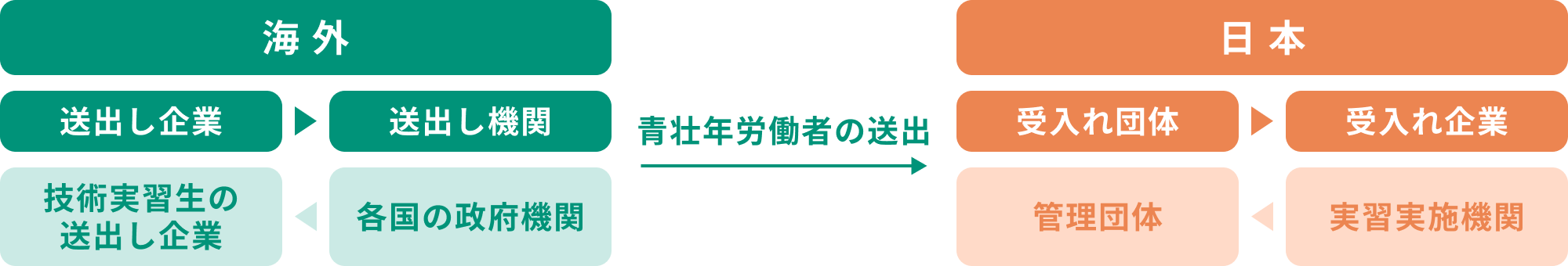 海外→青壮年労働者の送出→日本